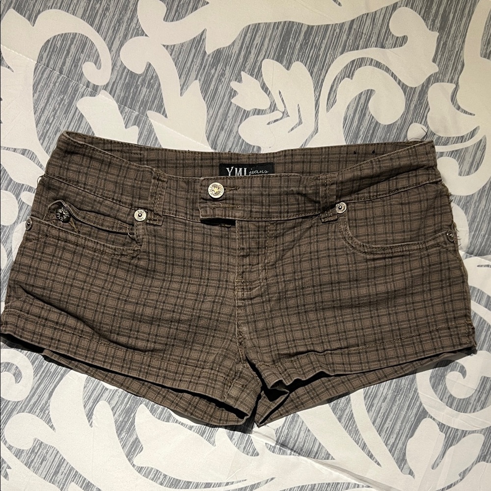 YMI Jeans Women's Tan Plaid Jean Shorts